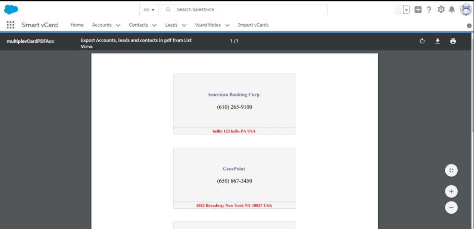 screenshot of Astrea Smart vCard